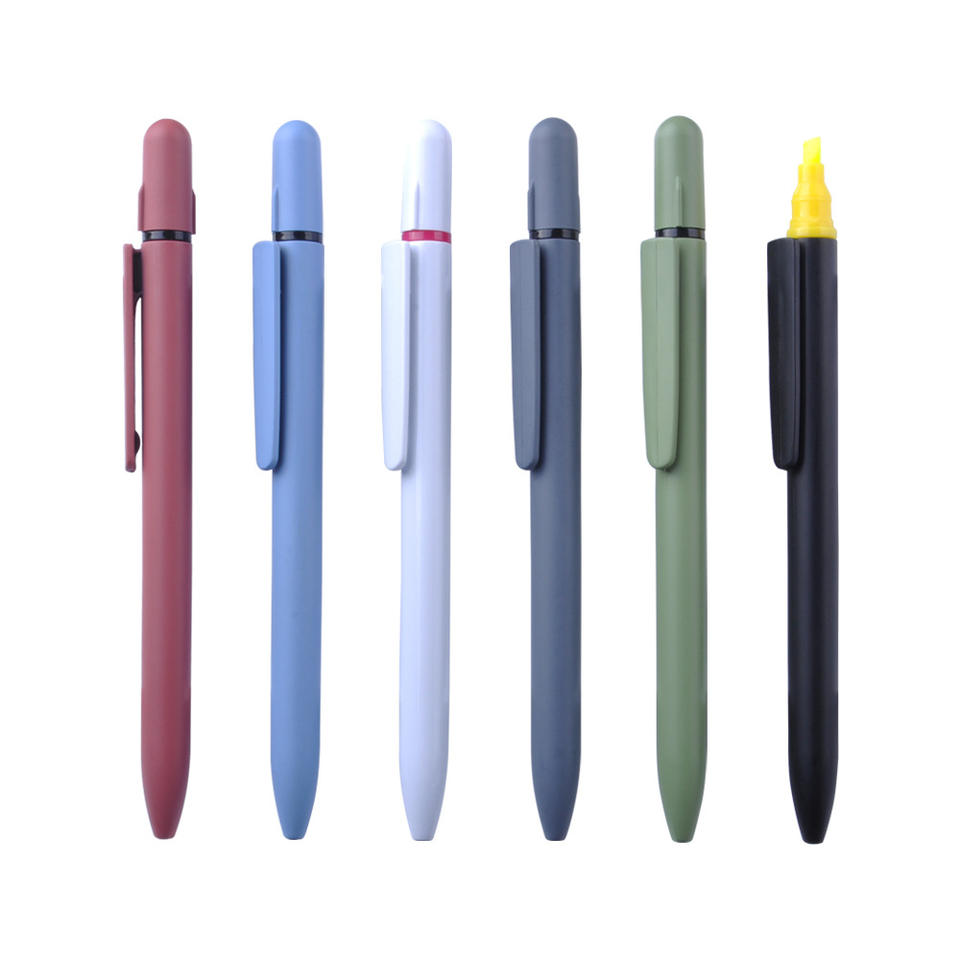 P038 Advertising Ballpoint Pen Custom Logo Double Side Plastic Ball Pen with Highlighter Pen