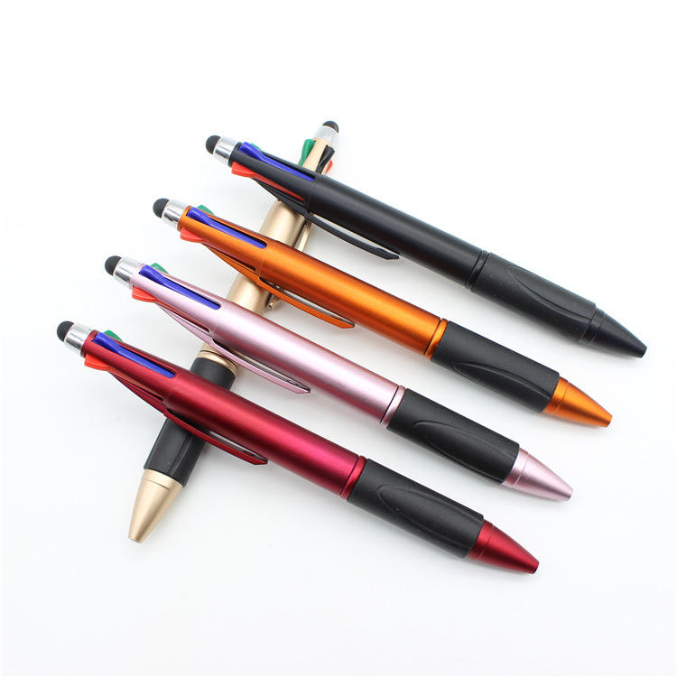 P044 Promotion 4 in 1 Multi-Functional Pen 4 colors plastic ball pen with stylus touchscreen