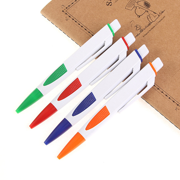 P052 White Plastic Ballpoint Pen with Colorful Grip Triangle Ball