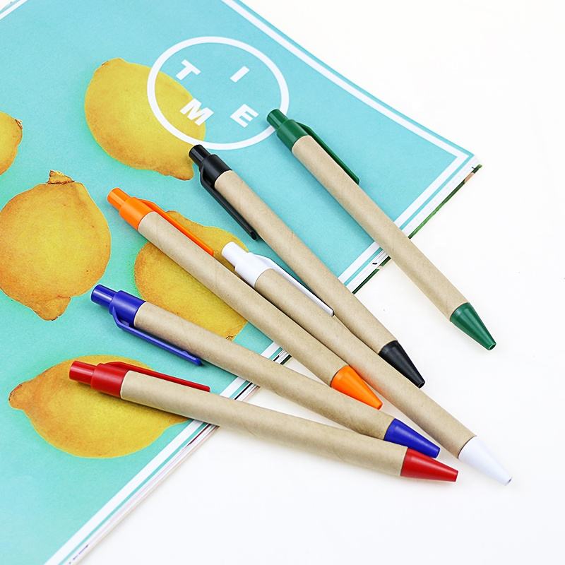 E015 Promotional School Stationery Kraft Paper Ballpoint Pen with logo