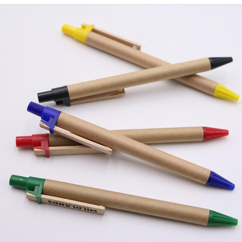 E020 Wholesale Promotional Logo Pen Recycled Paper Ball Pen Eco-friendly Ballpoint Pen With Wood Clip